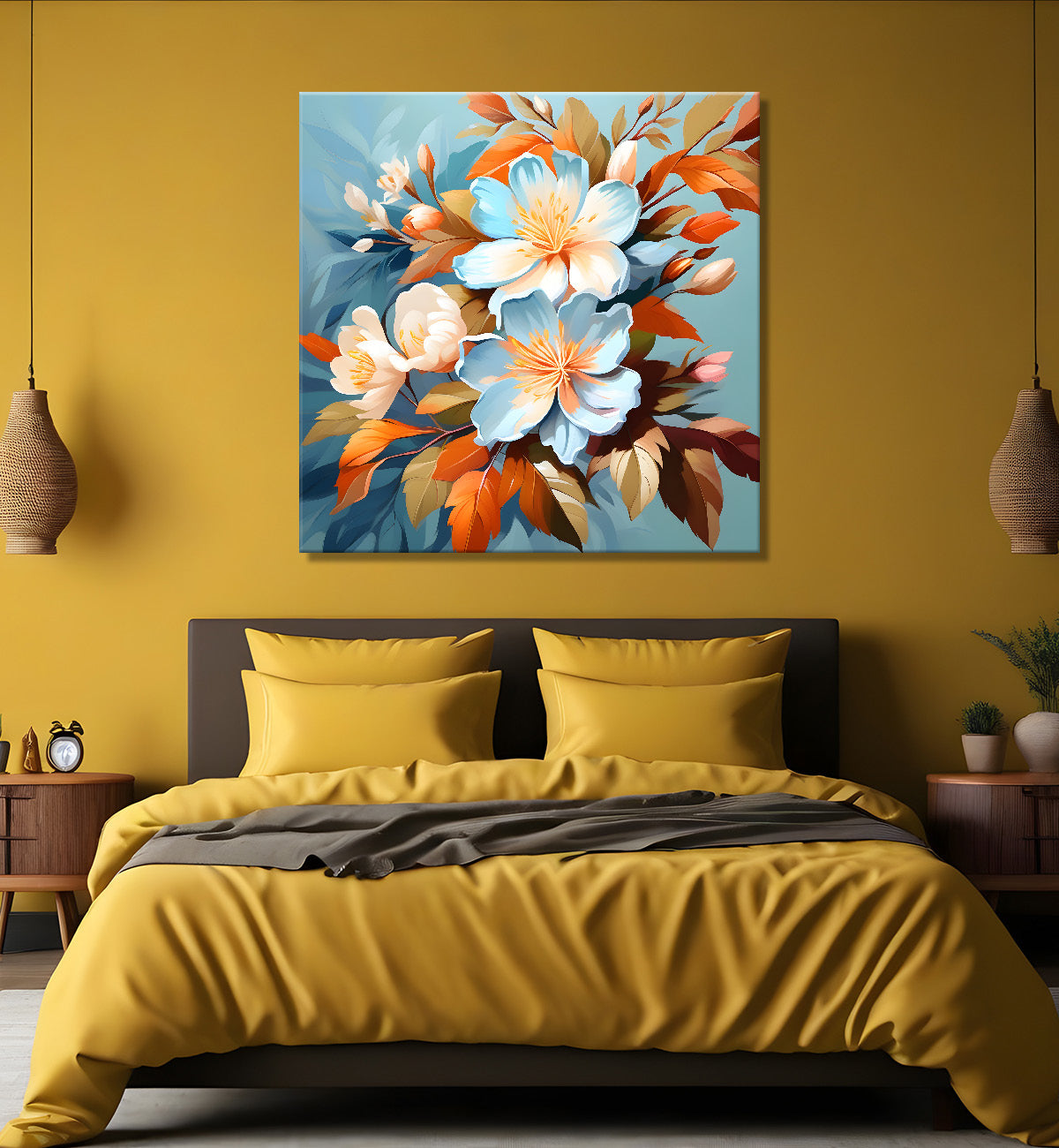 Blue flower in sky blue textured painting  - Flower-S-126