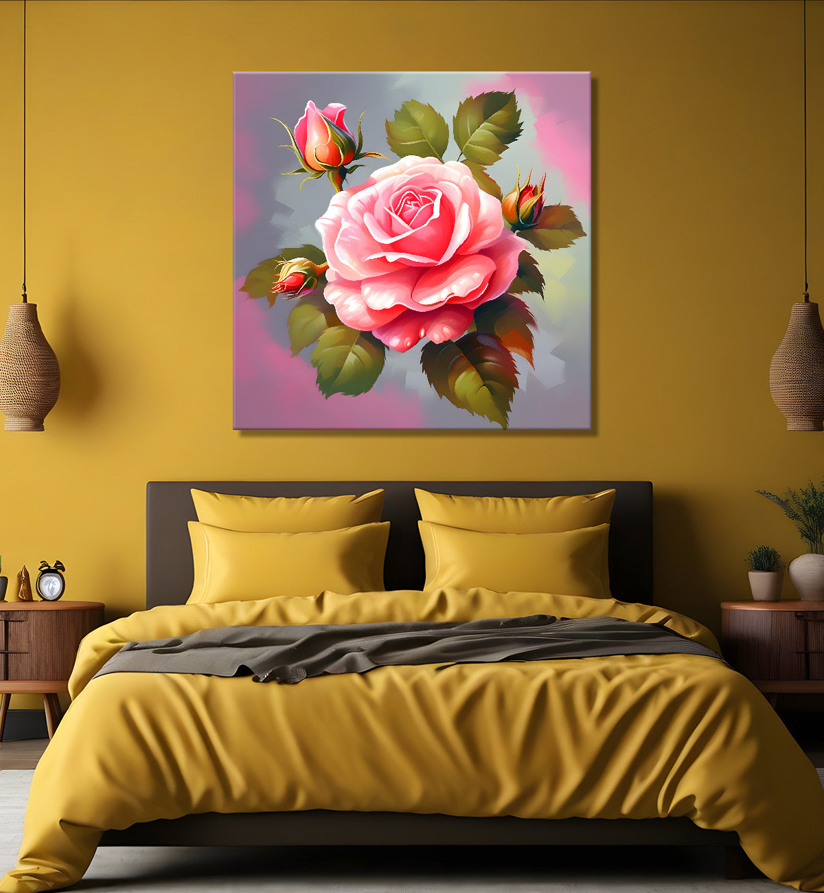 Pink flowers in pink textured painting - Flower-S-129