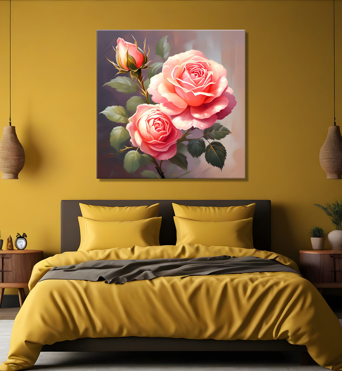 Pink flowers in pink textured painting - Flower-S-130