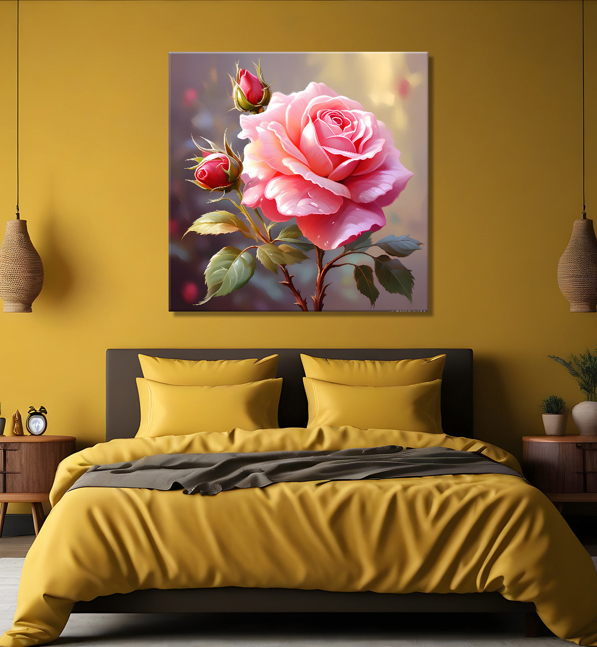 Pink flowers in light textured painting - Flower-S-132
