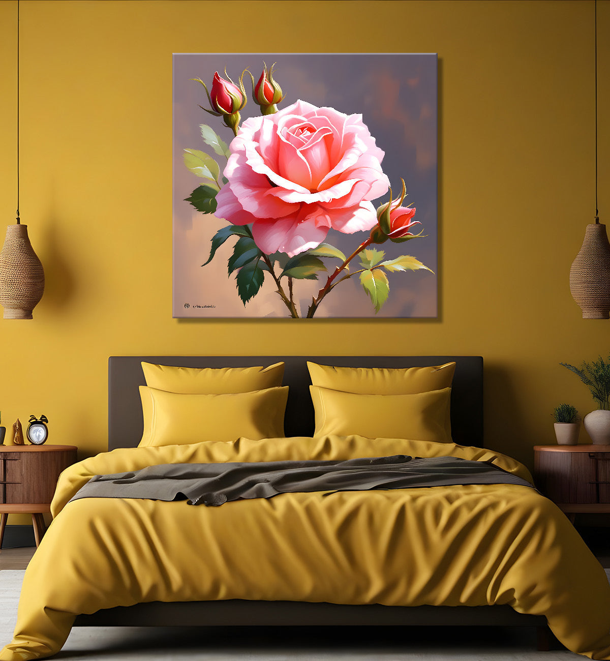 Pink flowers in light textured painting - Flower-S-135