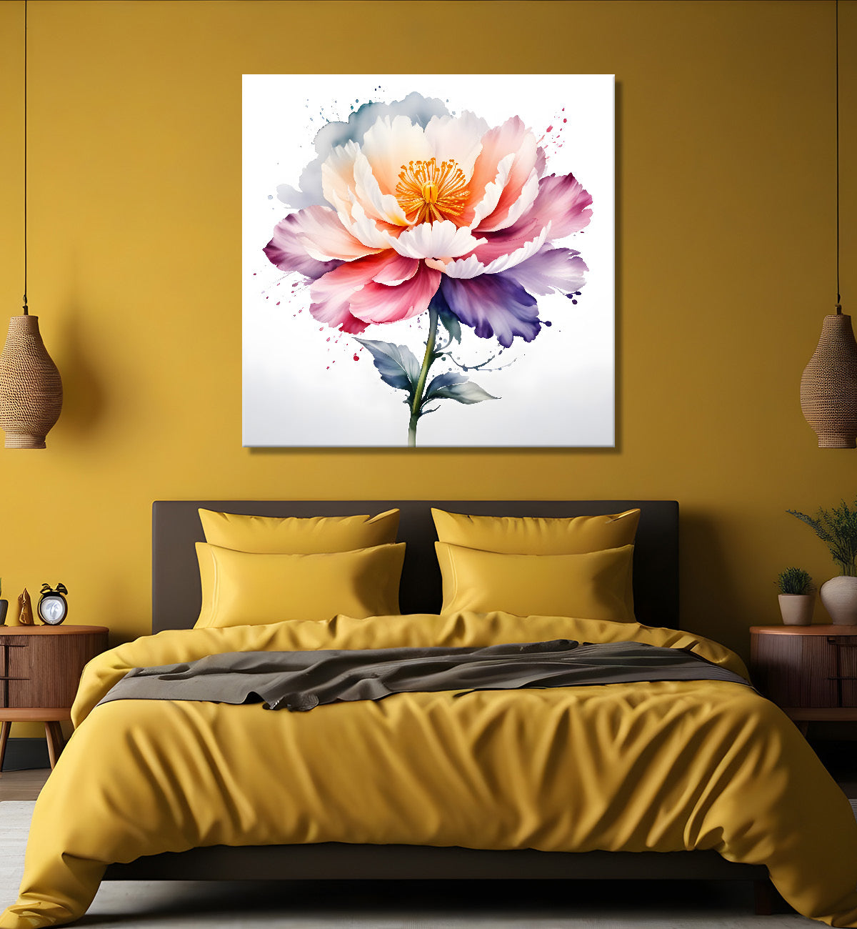 Pink flower water colour painting - Flower-S-137