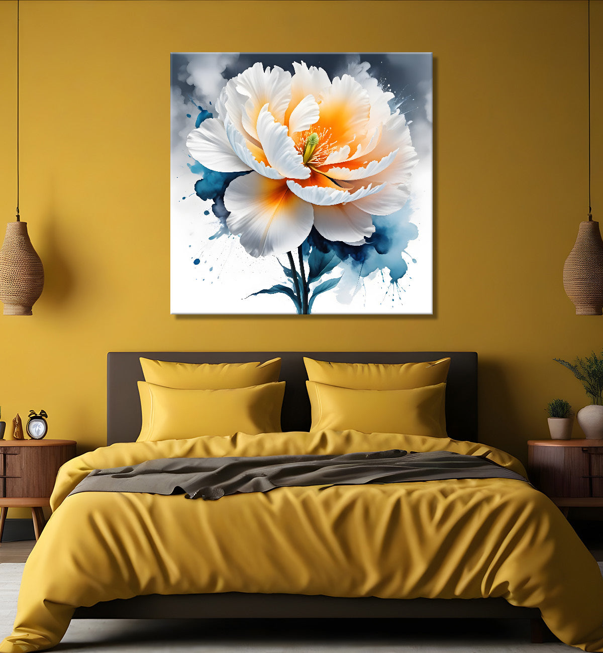White flower water colour painting - Flower-S-139