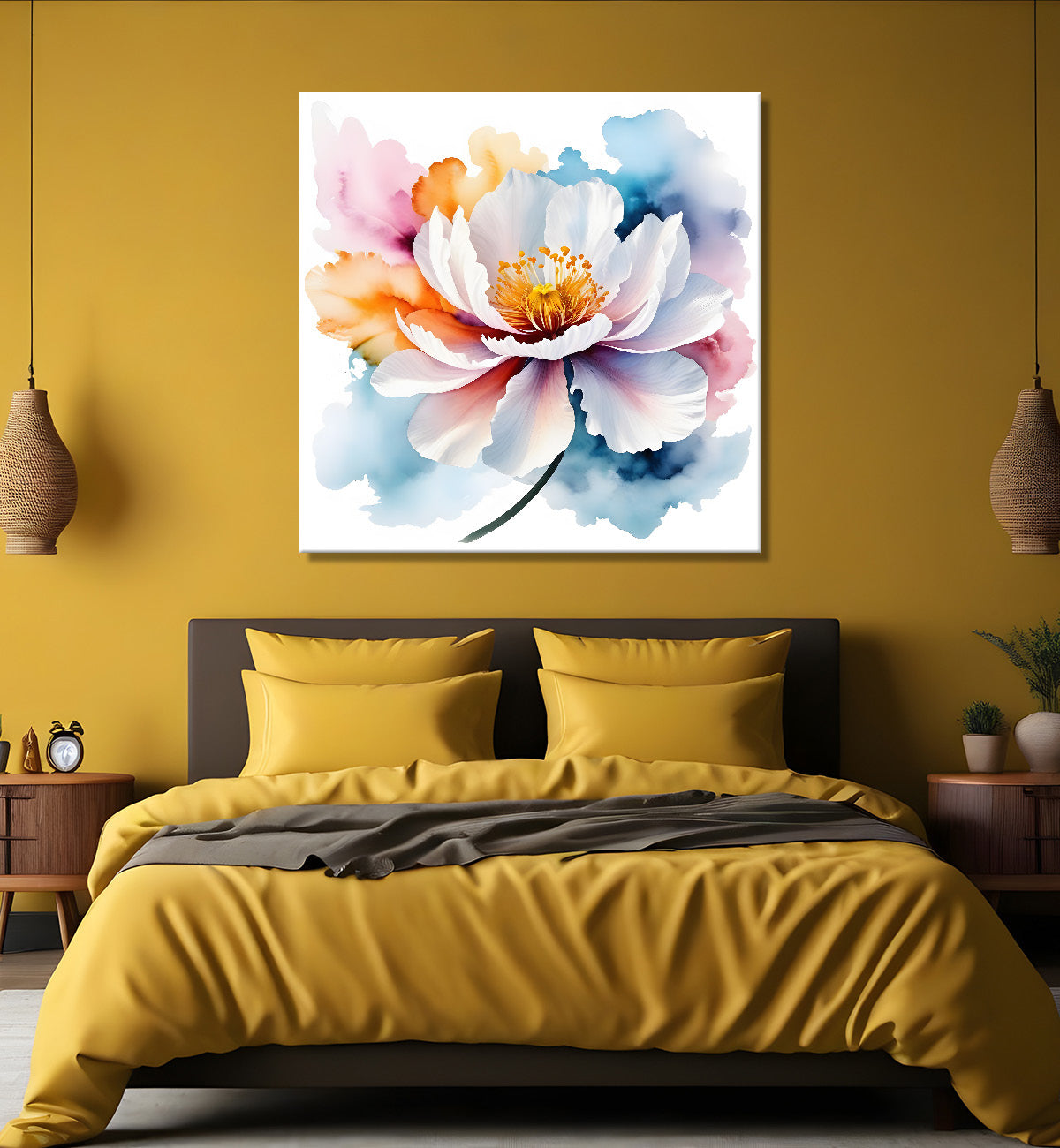 White flower water colour painting - Flower-S-141