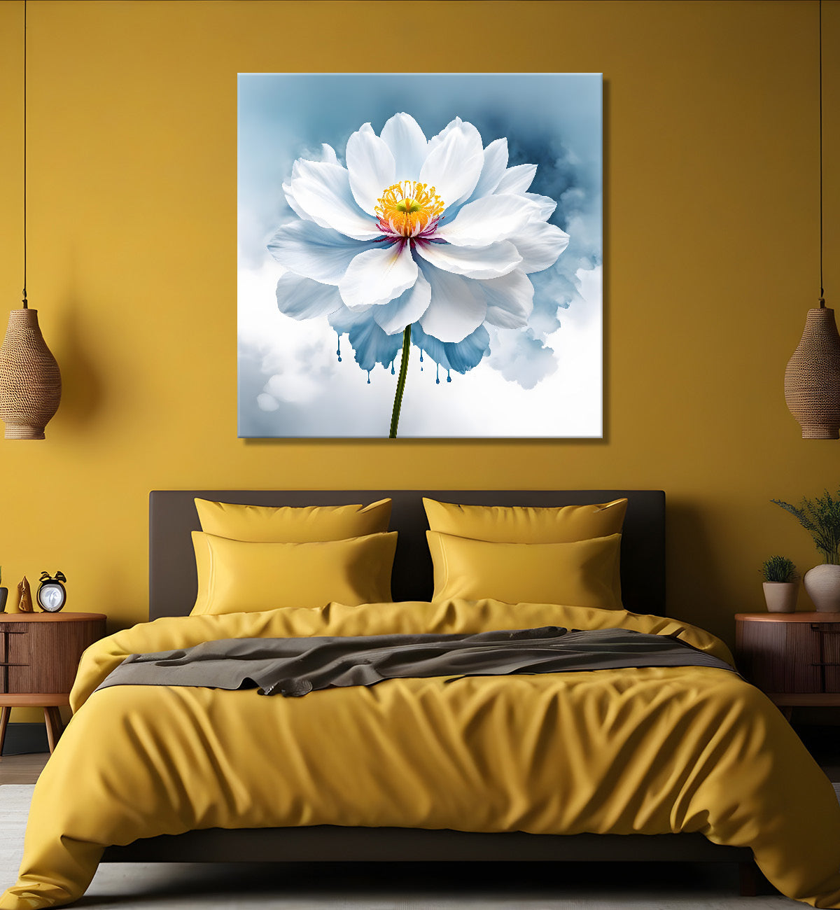 White flower water colour painting - Flower-S-142