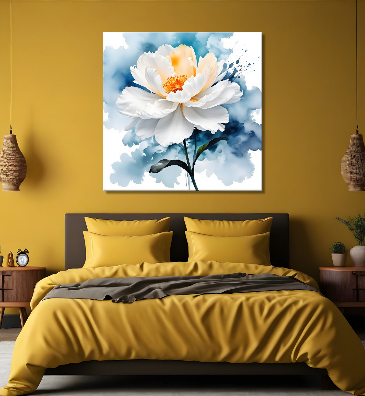 White flower water colour painting  - Flower-S-143
