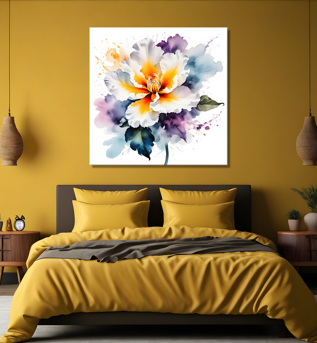 White flower water colour painting  - Flower-S-144