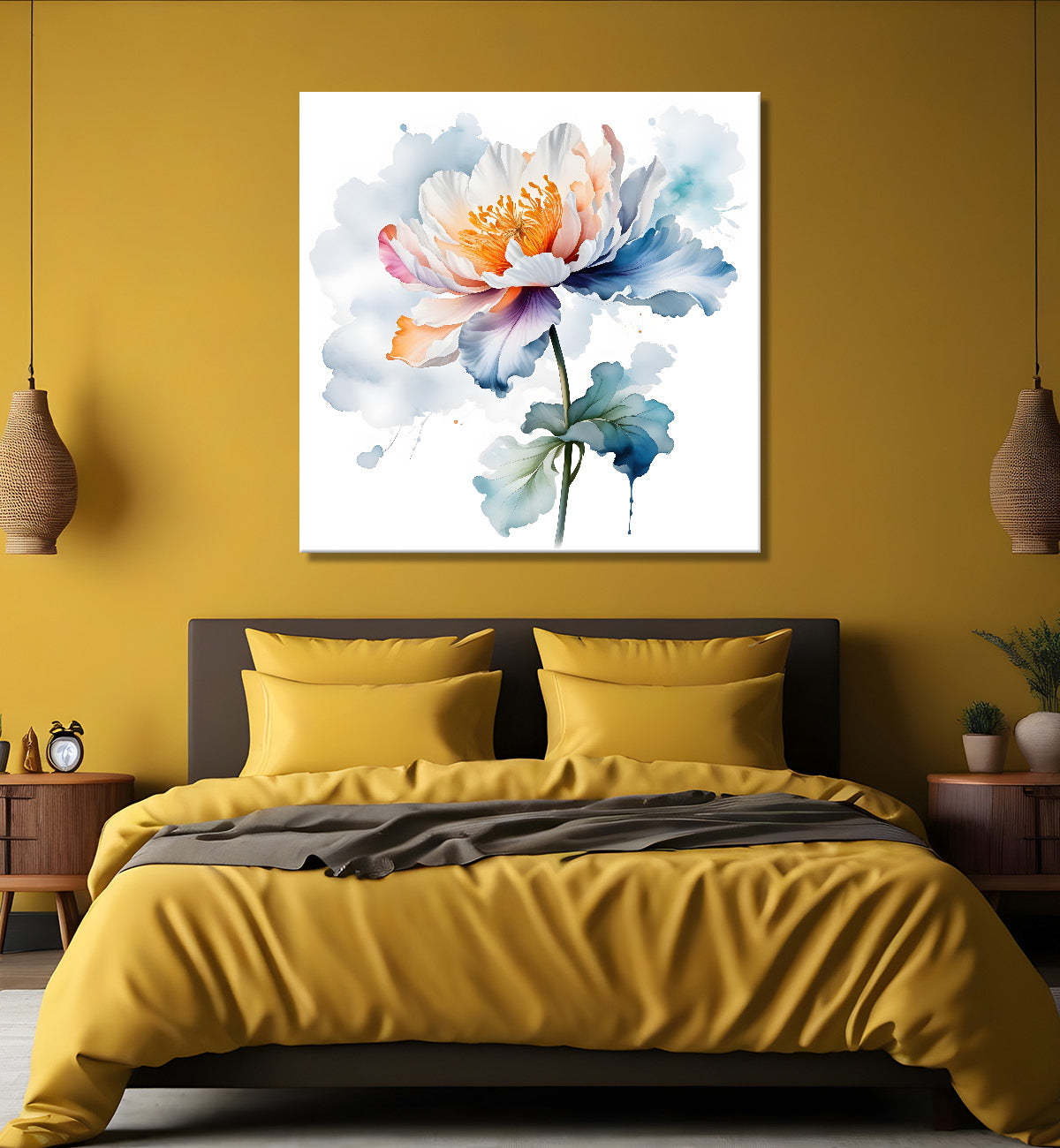White flower water colour painting - Flower-S-145