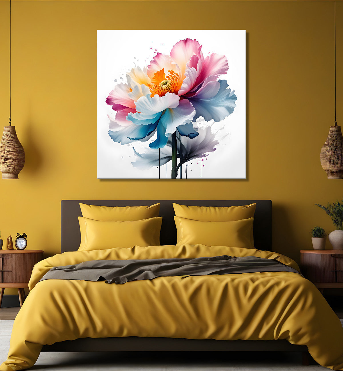 Pink and blue flower water colour painting - Flower-S-146
