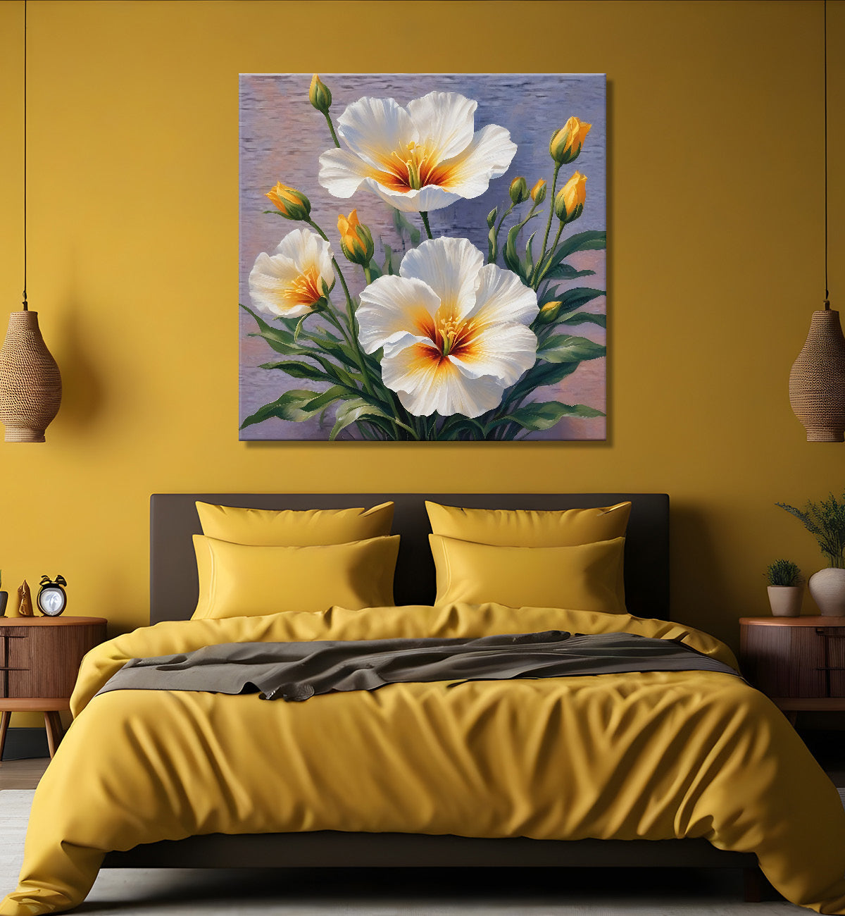 White flowers in grey textured painting- Flower-S-156