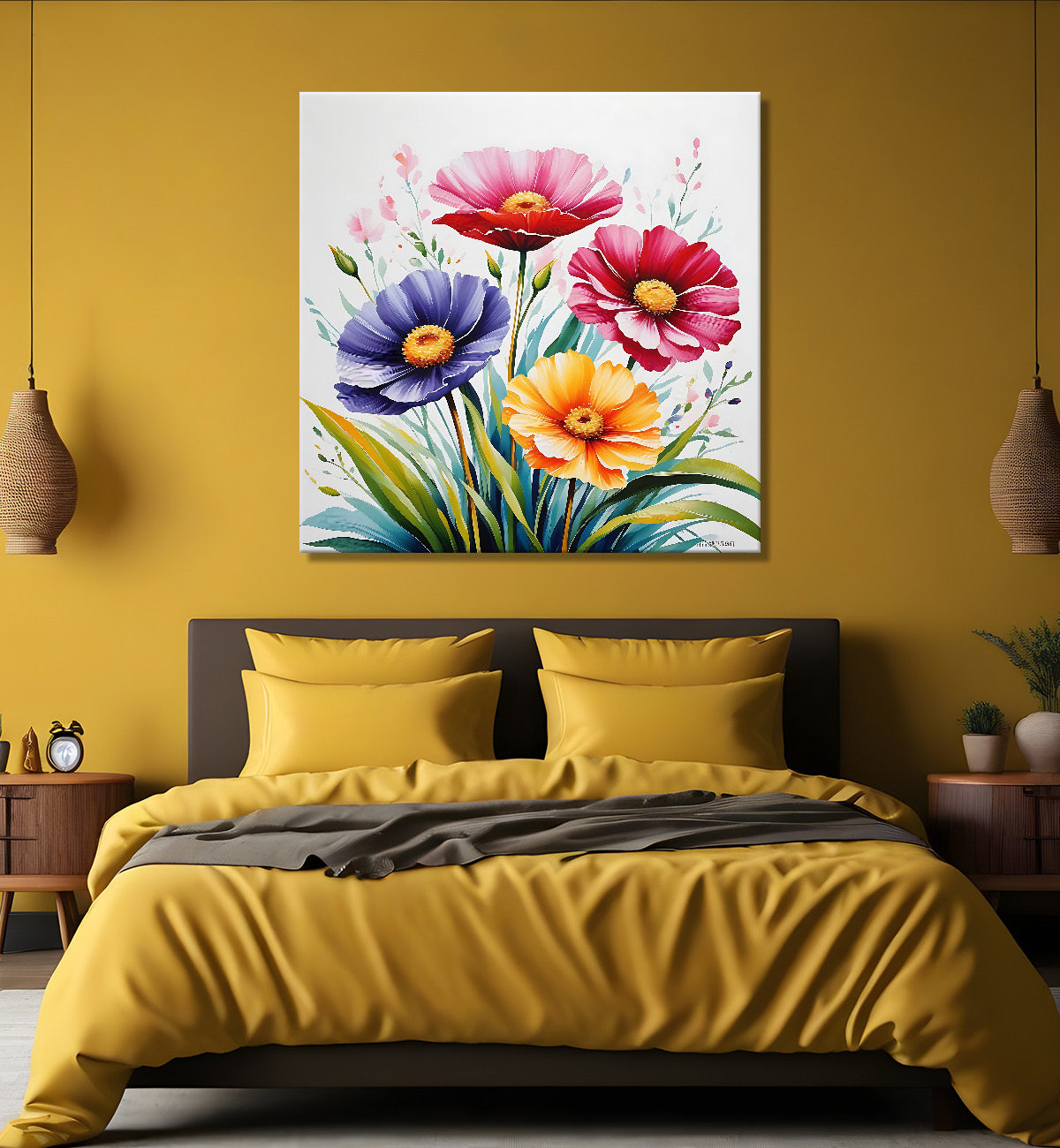 Colourful  flowers in white textured painting - Flower-S-159