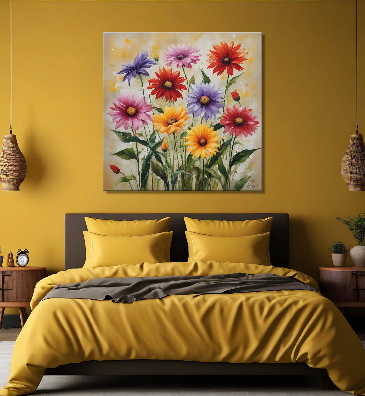 Colourful  flowers in light textured painting - Flower-S-162