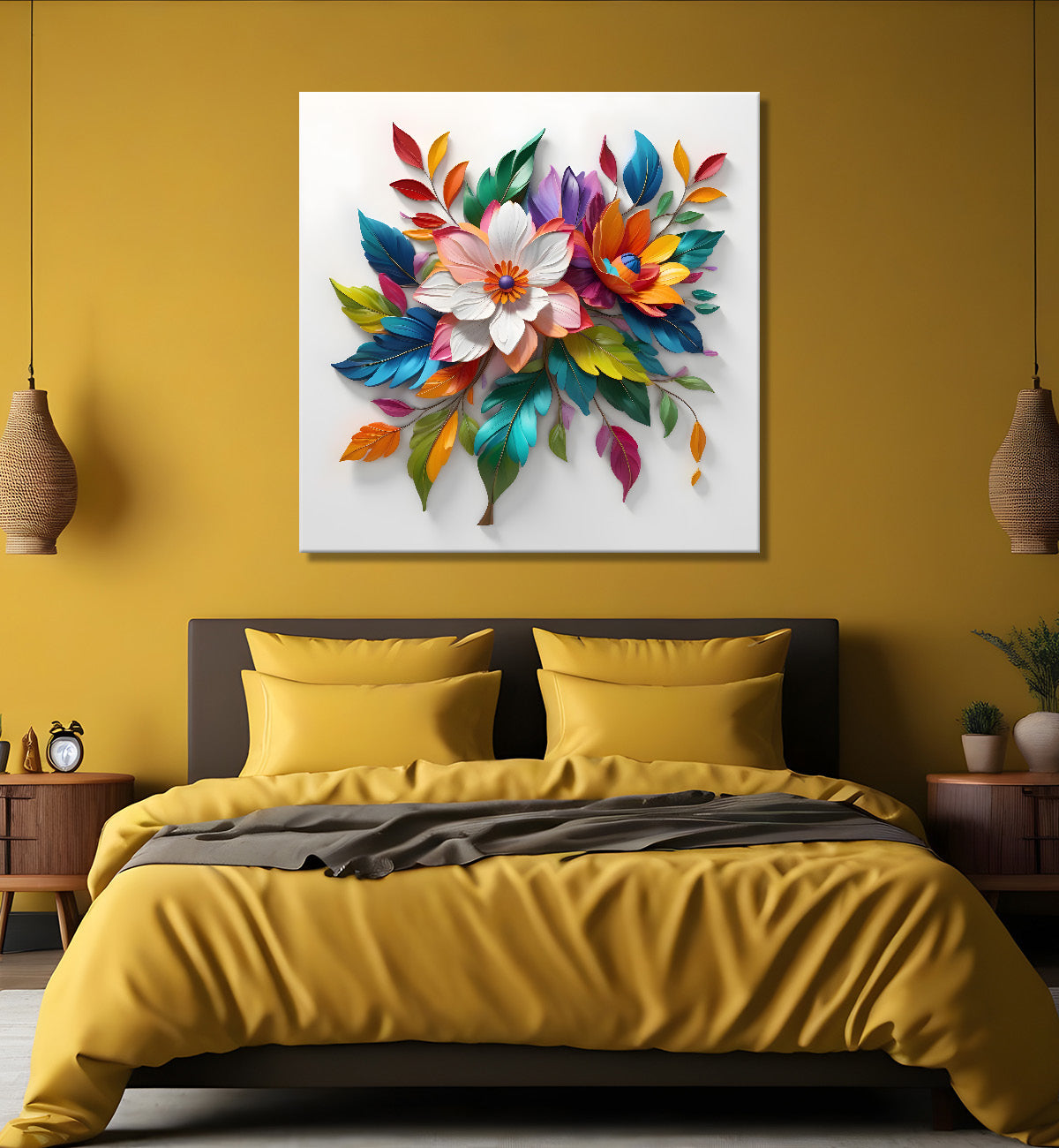 Colourful flowers in white background textured painting - Flower-S-170