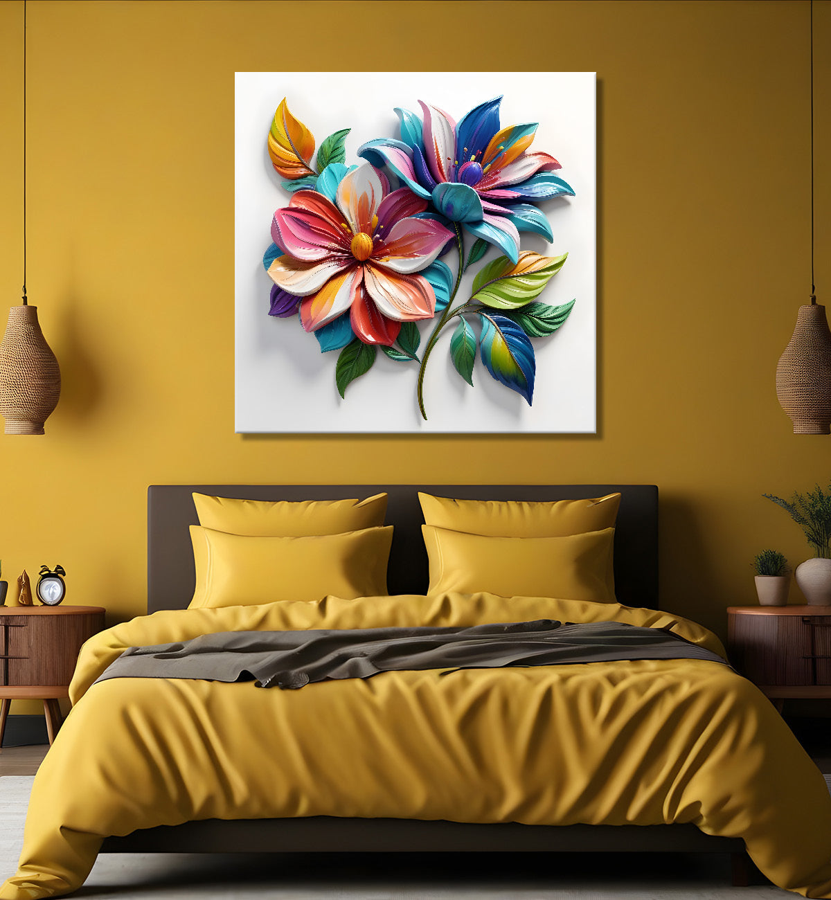 Colourful flowers in white background textured painting - Flower-S-171