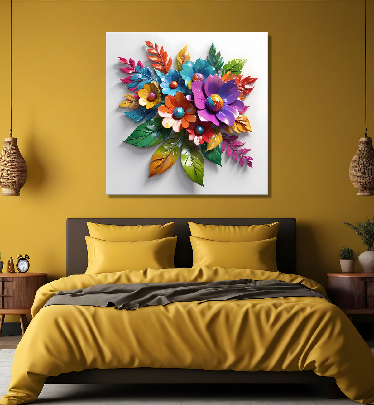 Colourful flowers in white background textured painting - Flower-S-174