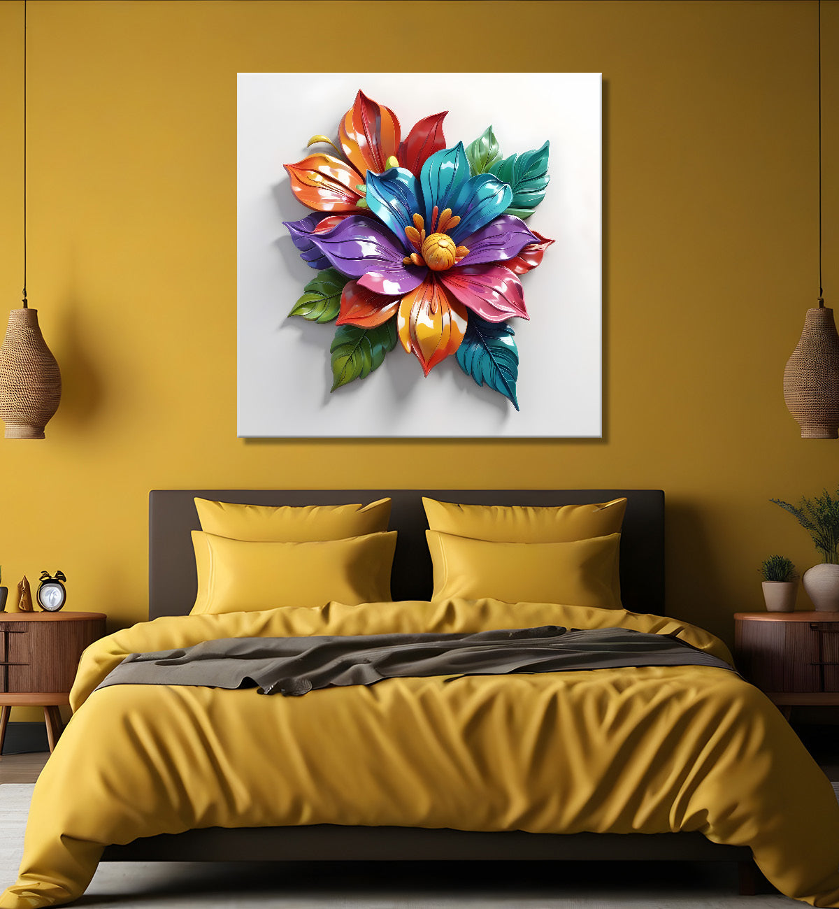 Colourful flowers in white background textured painting - Flower-S-179