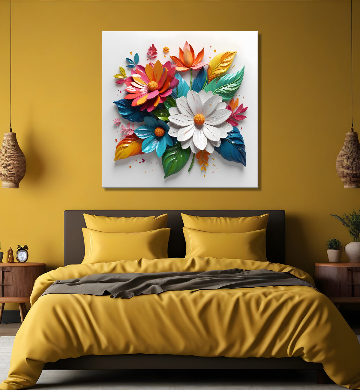 Colourful flowers in white background textured painting - Flower-S-182