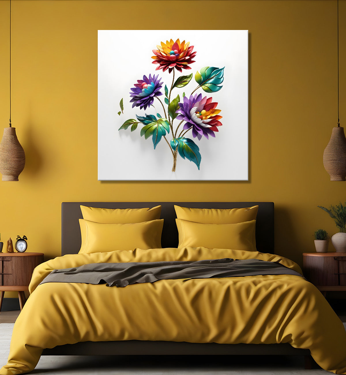 Colourful flowers in white background textured painting - Flower-S-184