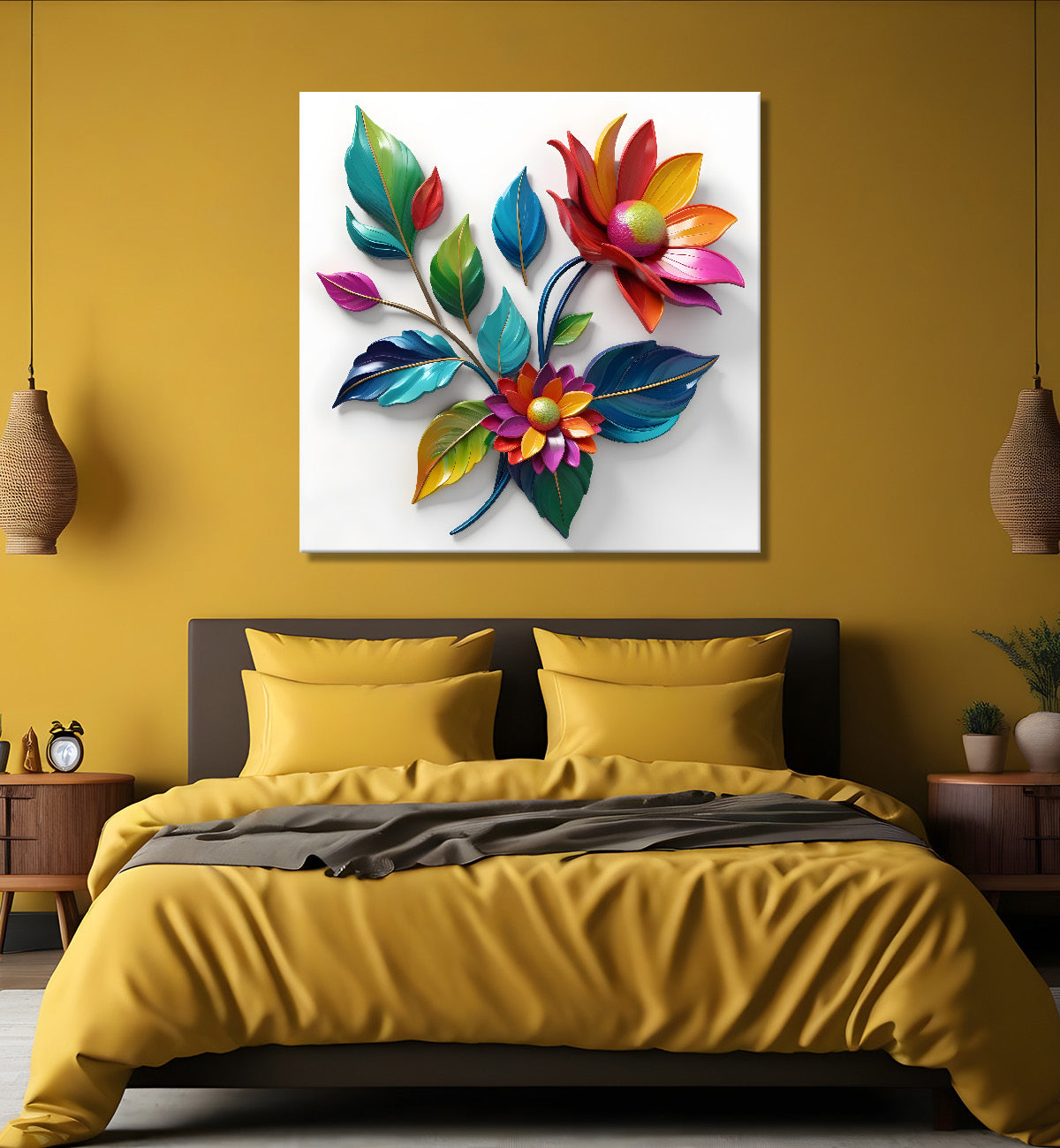 Colourful flowers in white background textured painting - Flower-S-185