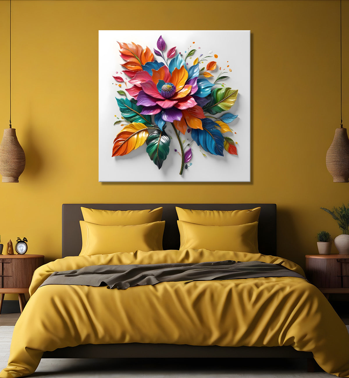 Colourful flowers in white background textured painting - Flower-S-186