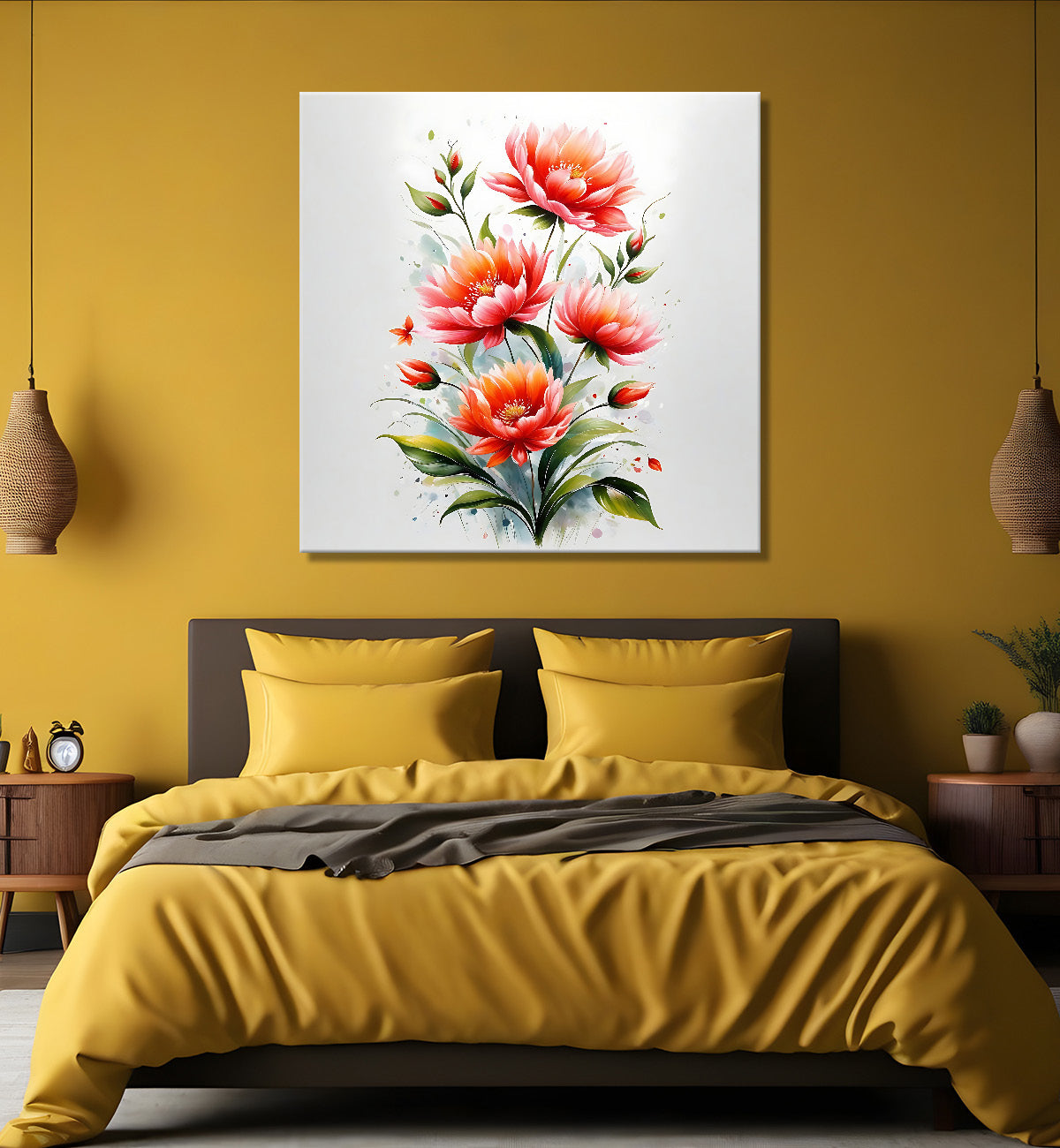 Red flowers in grey background painting - Flower-S-201