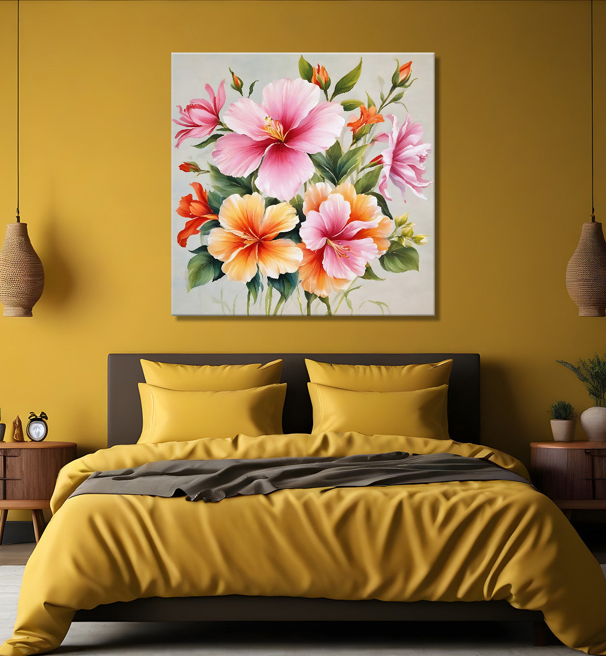 Pink and yellow flowers in grey background - Flower-S-210