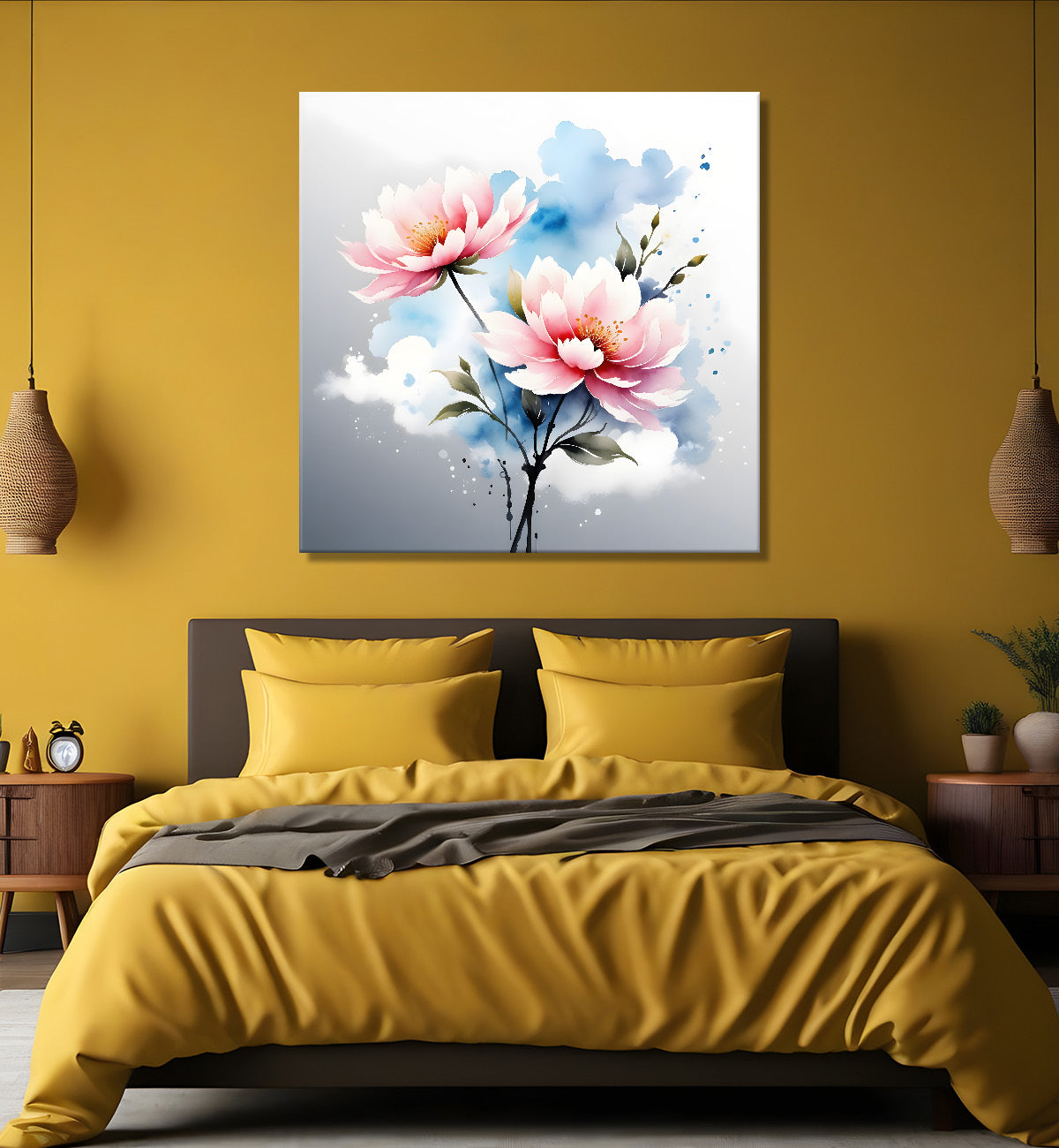 Pink flowers in water colour painting - Flower-S-232