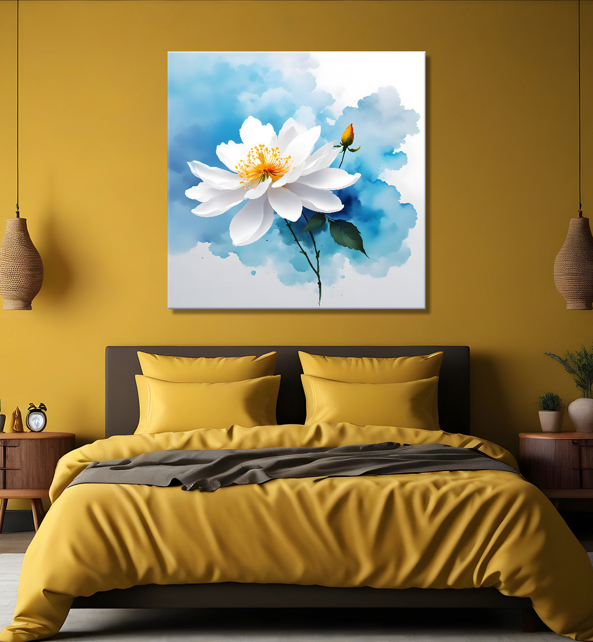 White flower in water colour painting - Flower-S-233