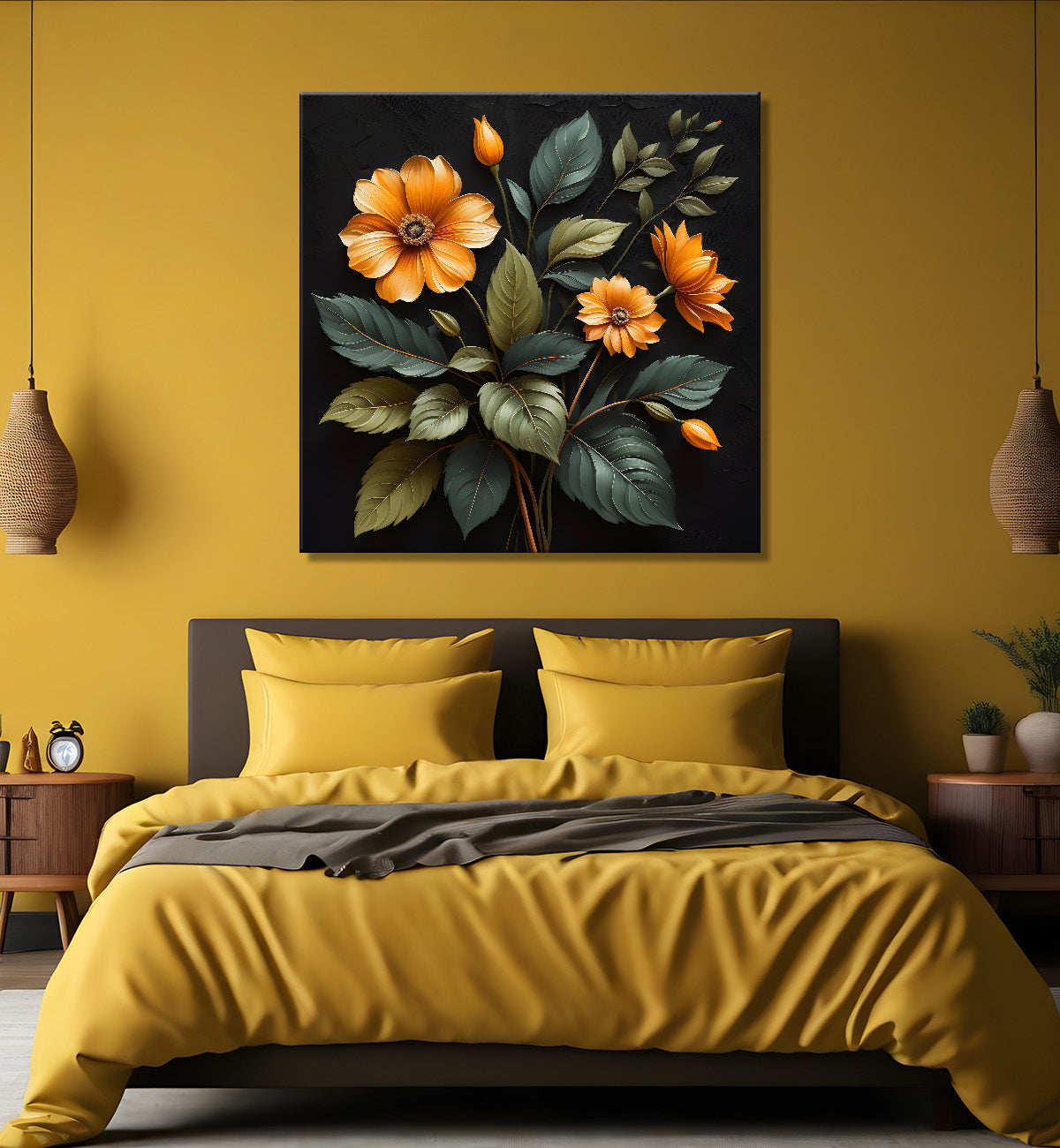 Yellow flowers in black background - Flower-S-250