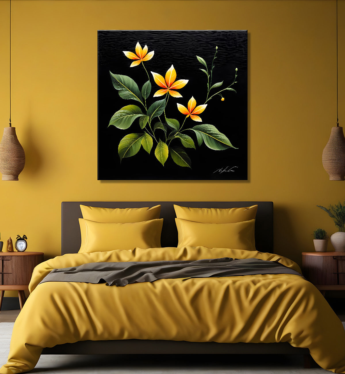 Yellow flowers in black background - Flower-S-261