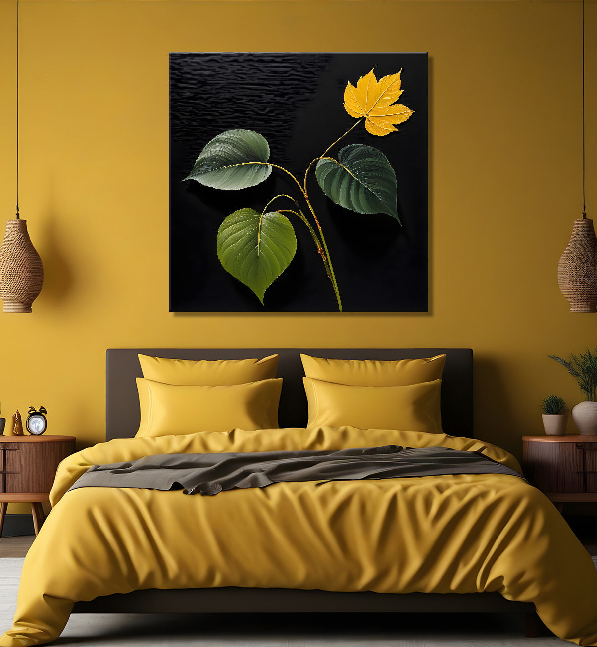 Yellow flowers in black background painting - Flower-S-268