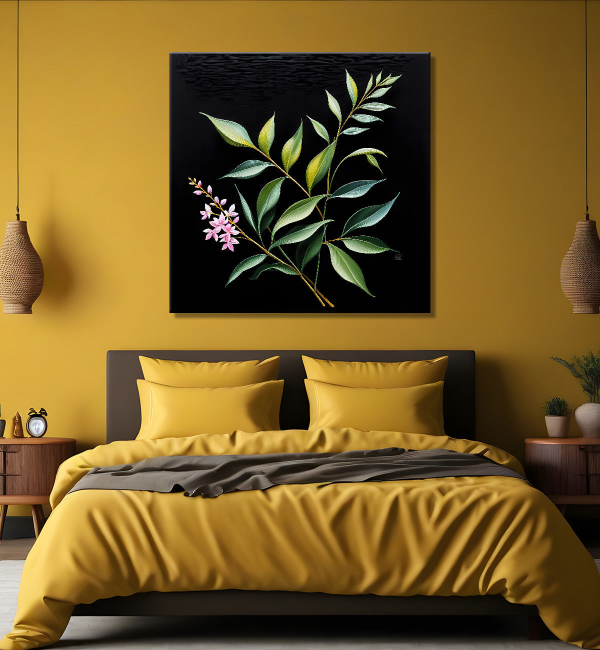 Purple flowers in black background painting - Flower-S-273