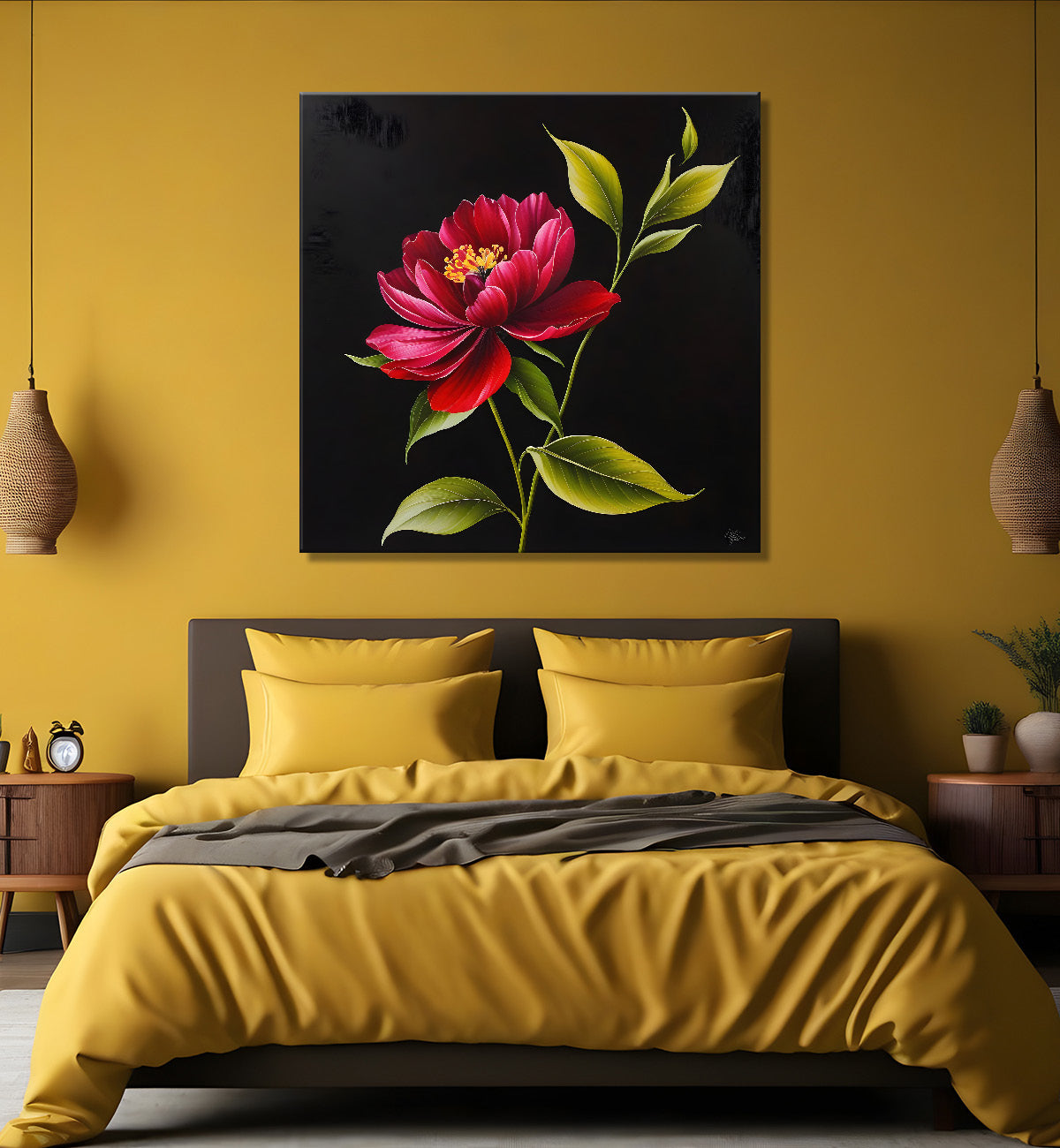 Hibiscus flower in black background painting - Flower-S-280