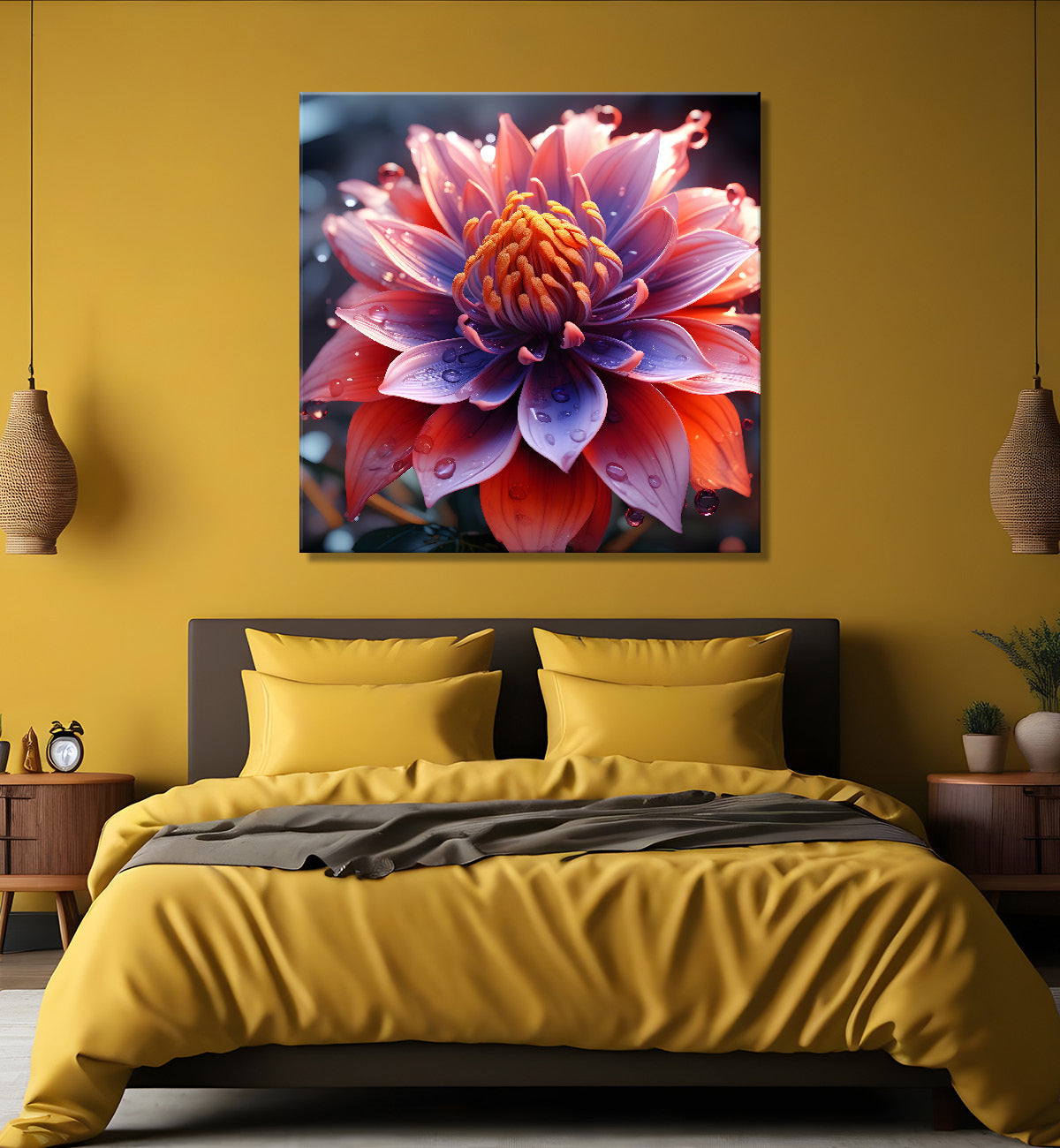 Pink flower in green texture painting - Flower-S-282