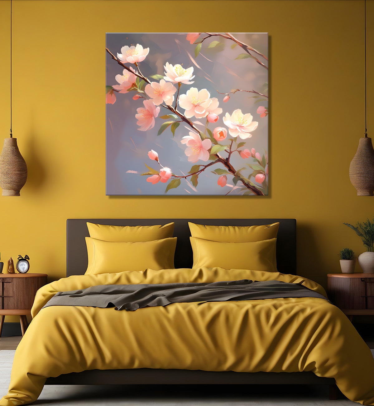 Light pink flowers in grey textured painting - Flower-S-283