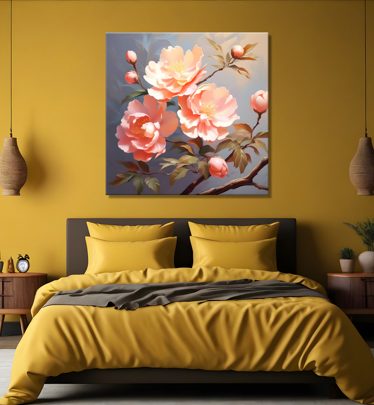 Light pink flowers in grey textured painting - Flower-S-285