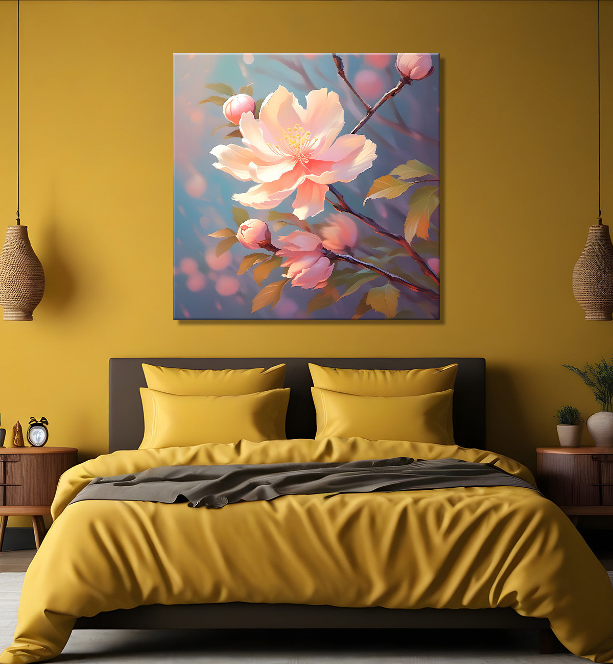 Light pink flowers in grey textured painting - Flower-S-286