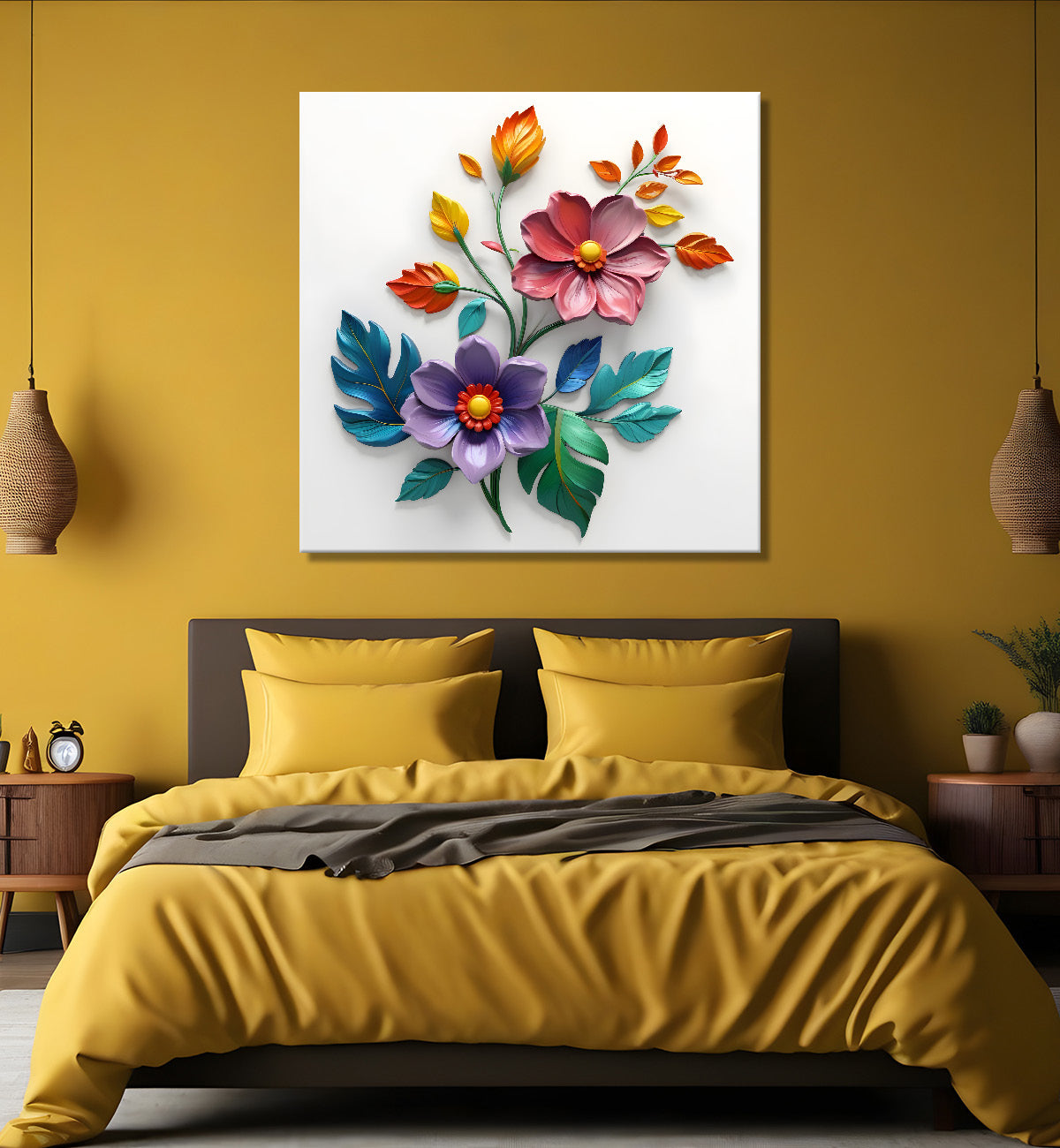 Colourful flower in white background painting - Flower-S-290