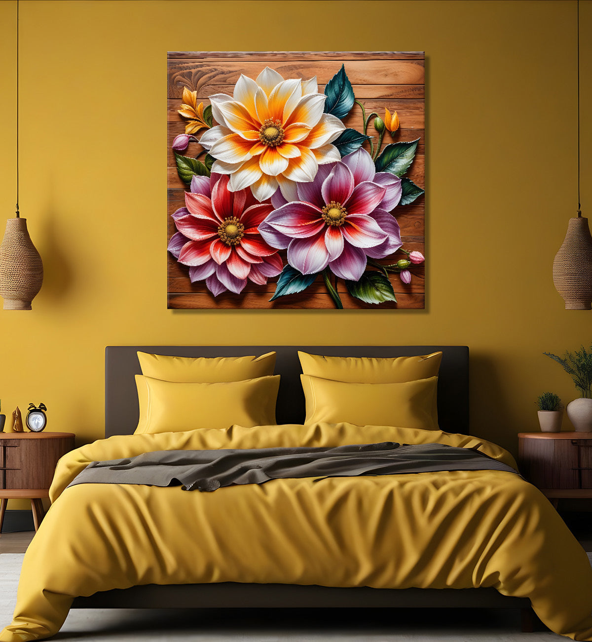 Colourful flower in brown background painting - Flower-S-294