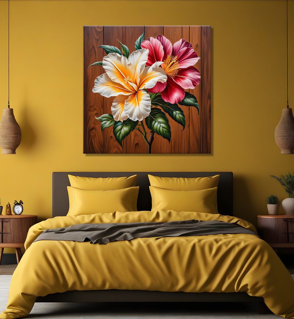 Colourful flower in brown background painting - Flower-S-295