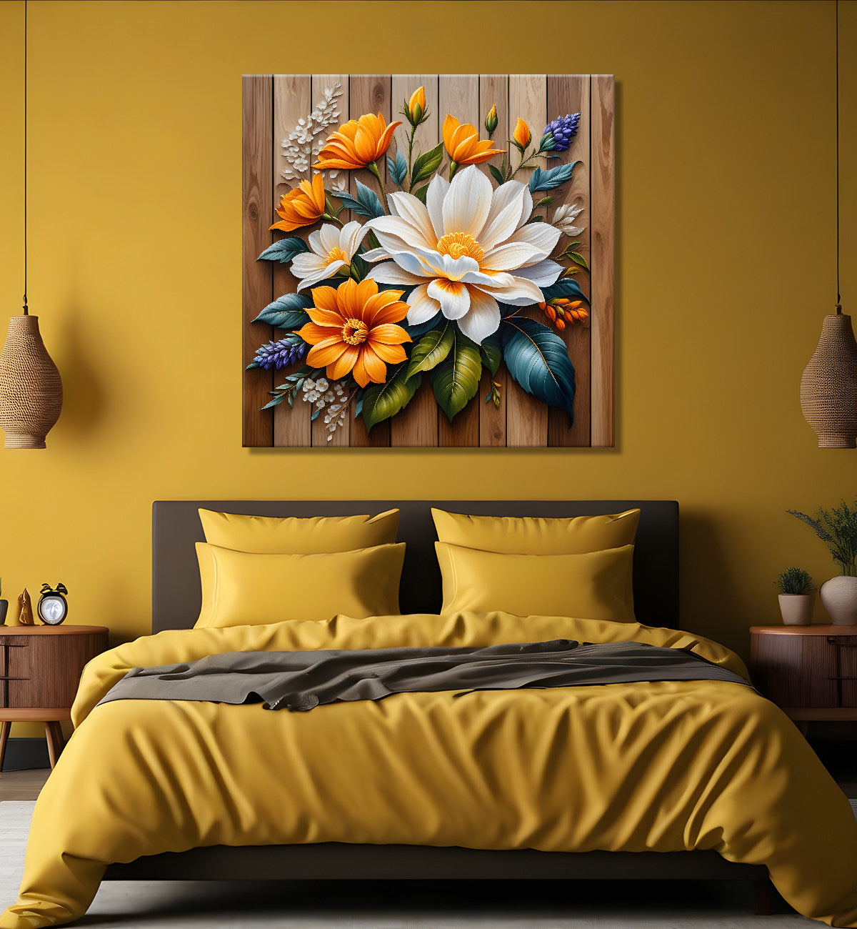 Colourful flower in brown background painting - Flower-S-298