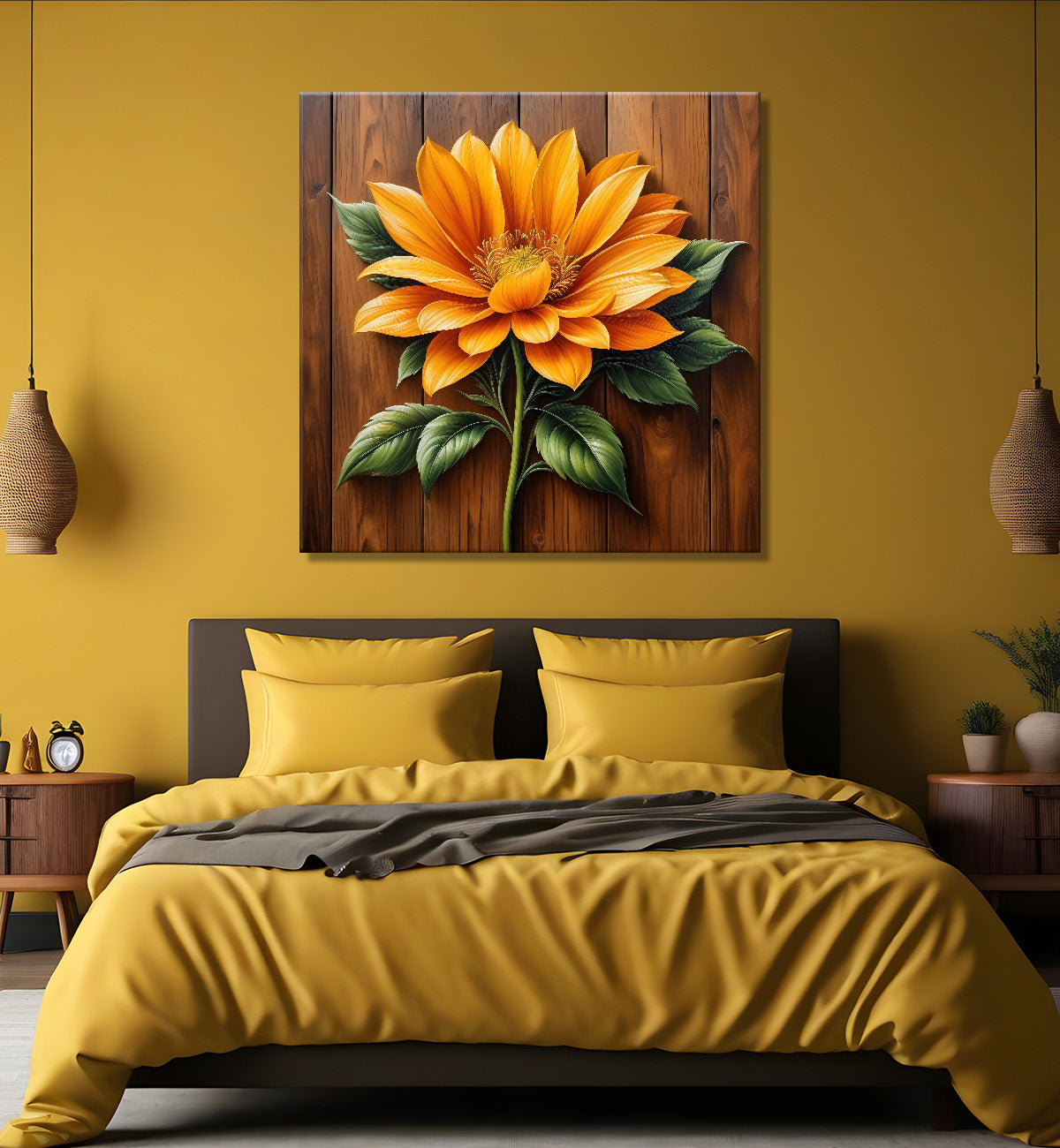 Yellow flower in brown background painting   - Flower-S-302