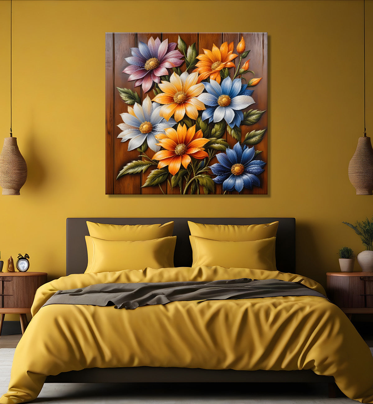 Colourful flower in brown background painting  - Flower-S-306