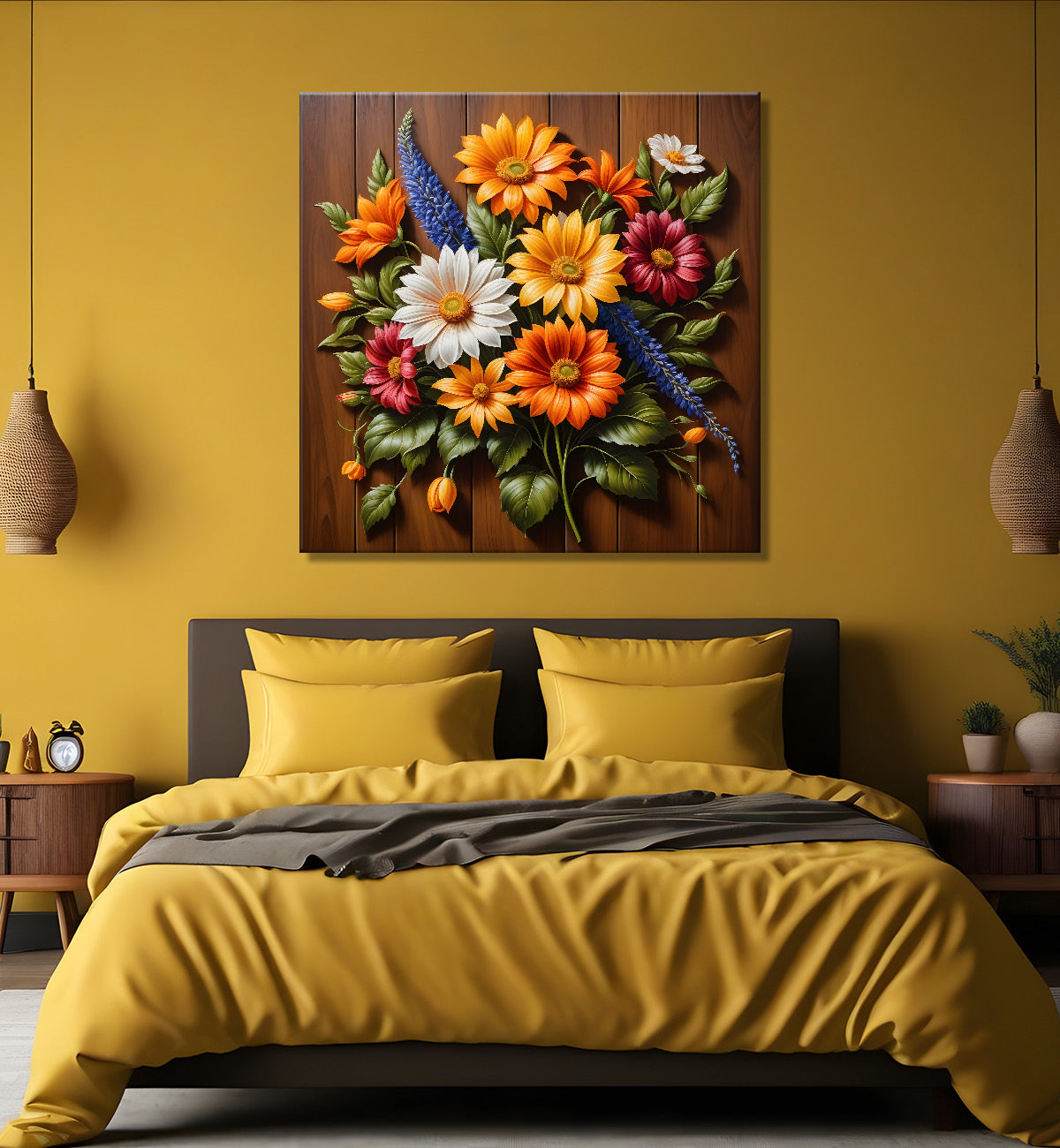 Colourful flower in brown background painting  - Flower-S-313