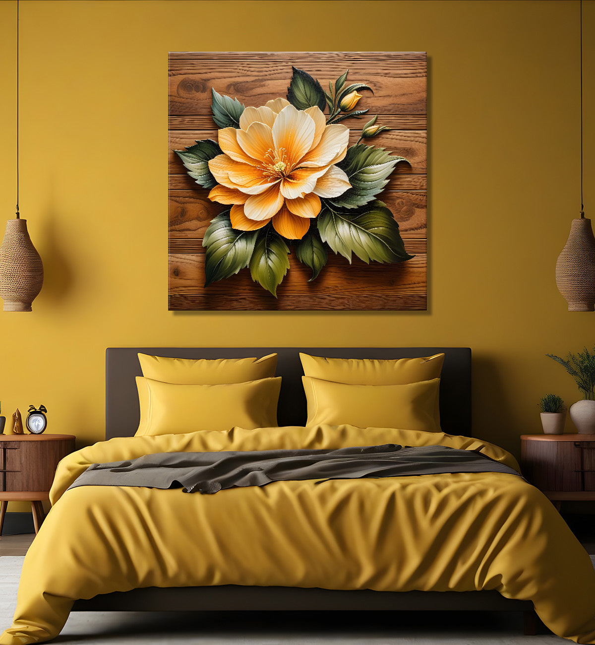 Yellow flower in brown background painting   - Flower-S-315