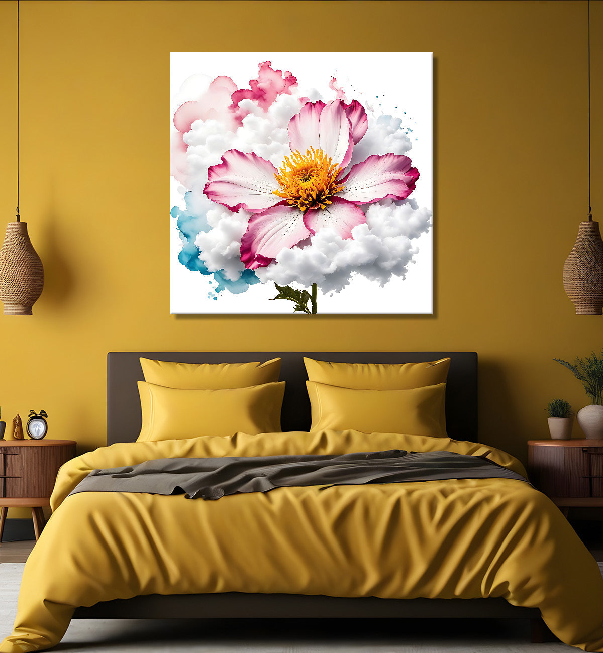 Pink flowers in water colour painting  - Flower-S-323