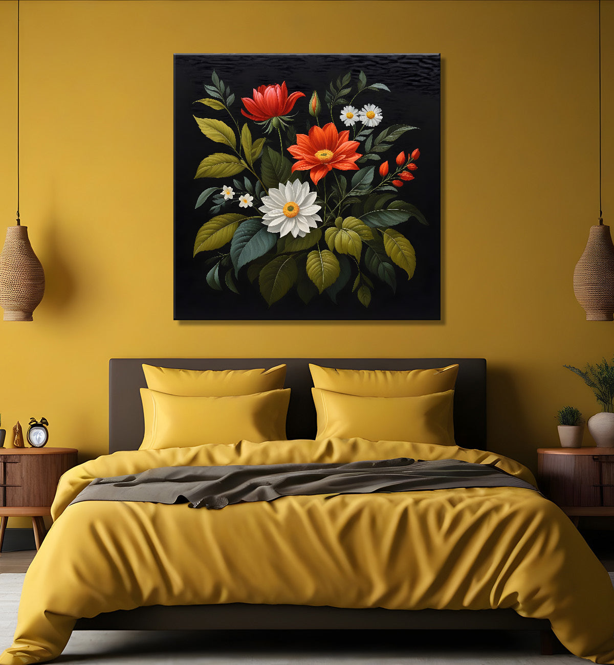 Colourful flowers in black background painting Flower-S-336