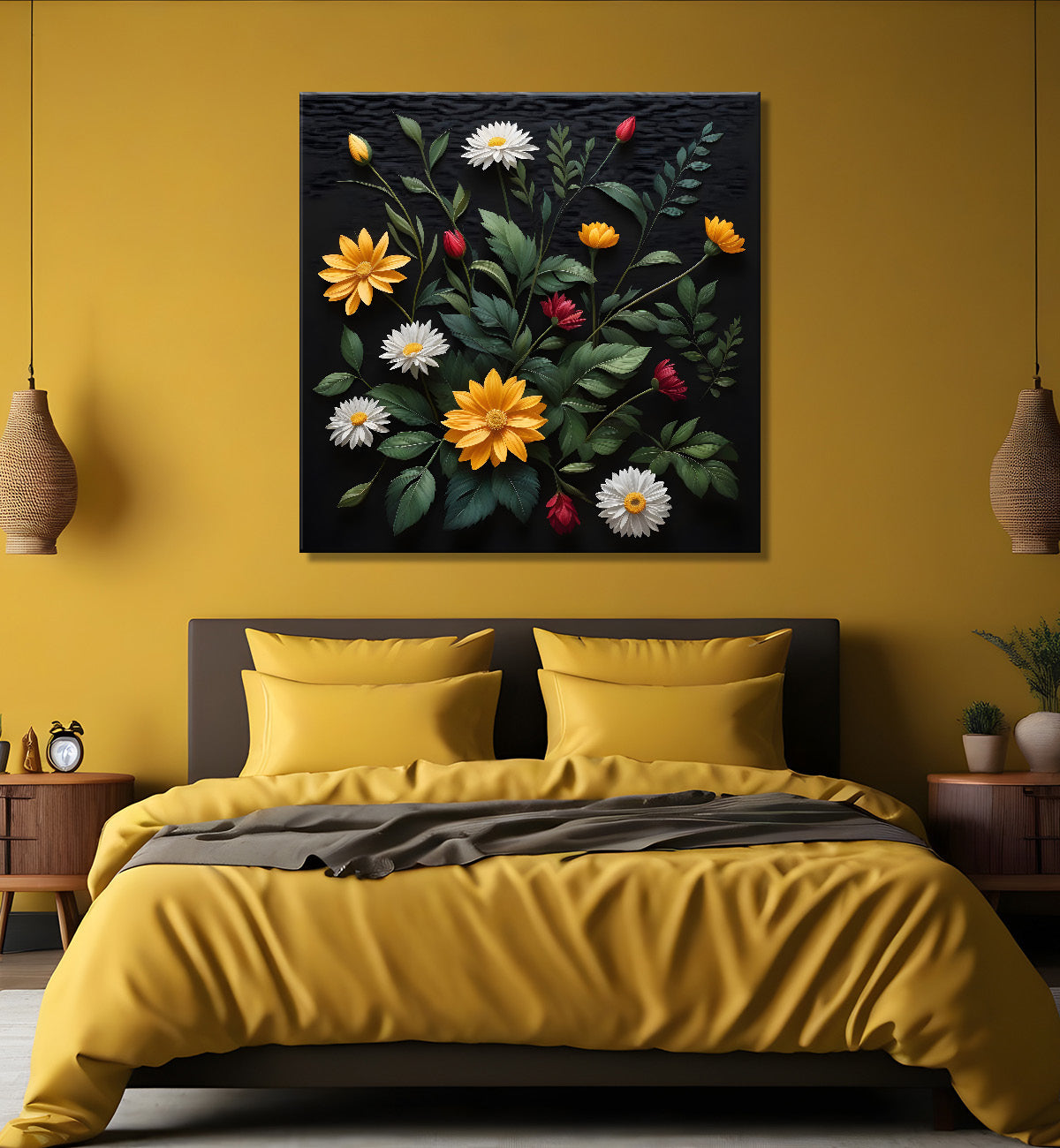 Colourful flowers in black background painting Flower-S-345
