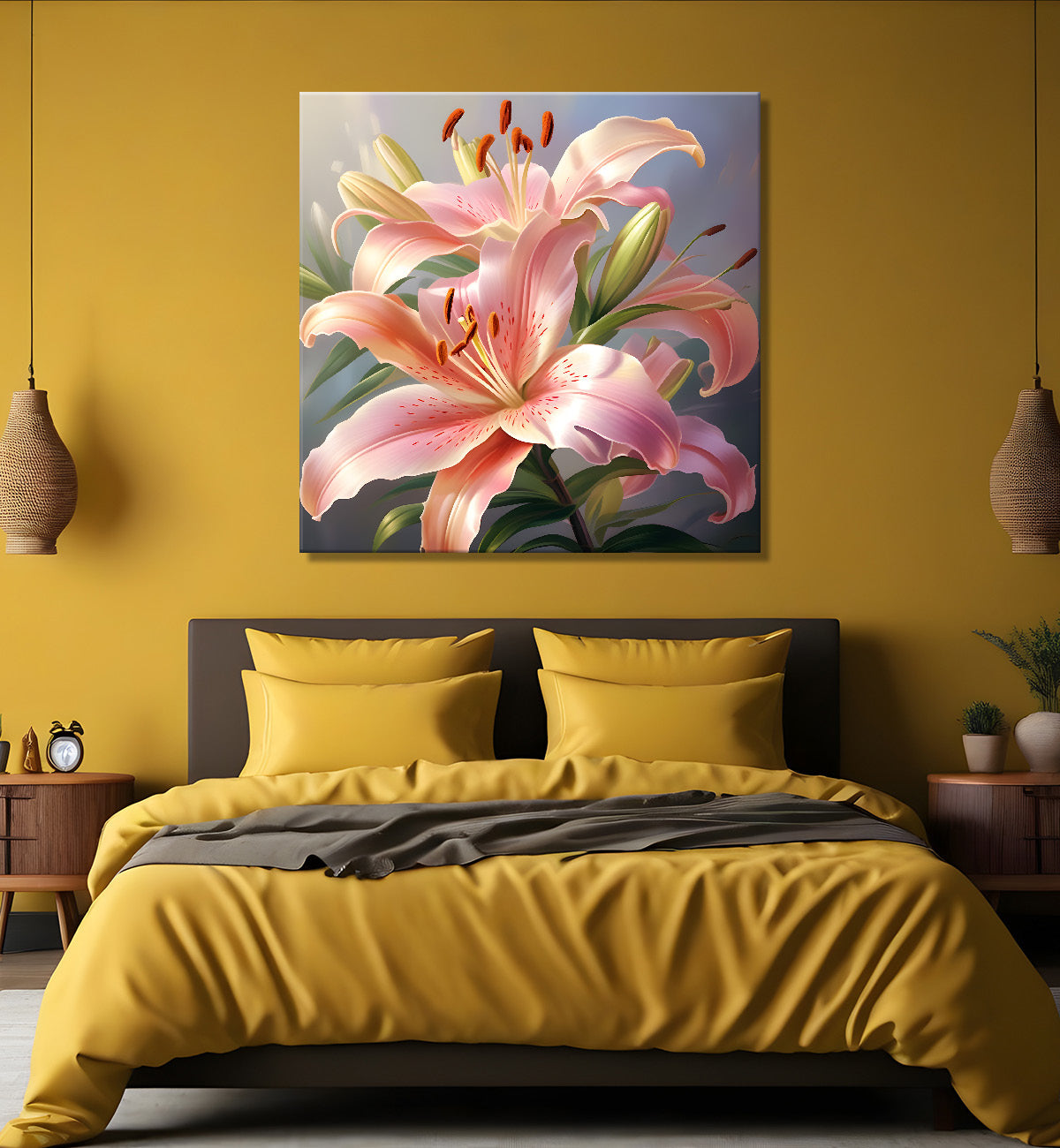 Light pink flowers in grey textured painting  Flower-S-353