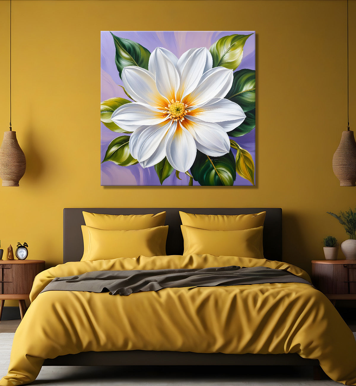 White flower in purple background painting  Flower-S-354